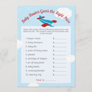 Airplane Baby Shower Price Game Cards