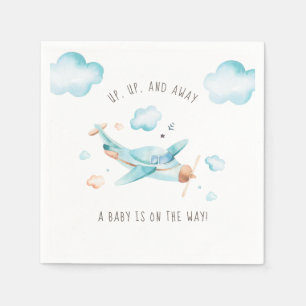 Airplane Baby Shower Sky Blue Celebration Napkins