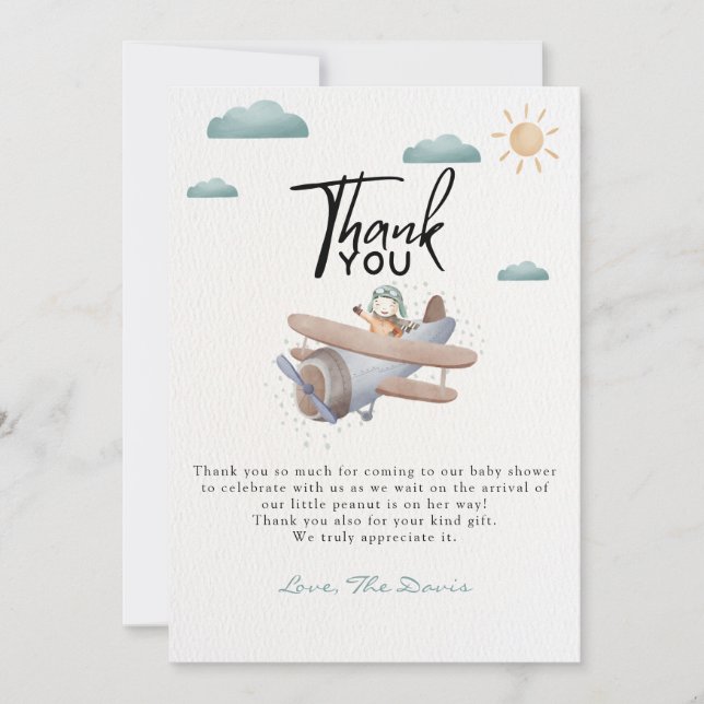 Airplane Baby Shower Thank You Card (Front)