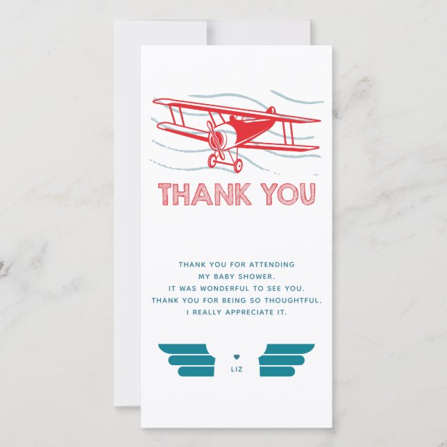 Airplane Baby Shower Thank You Card (Front)