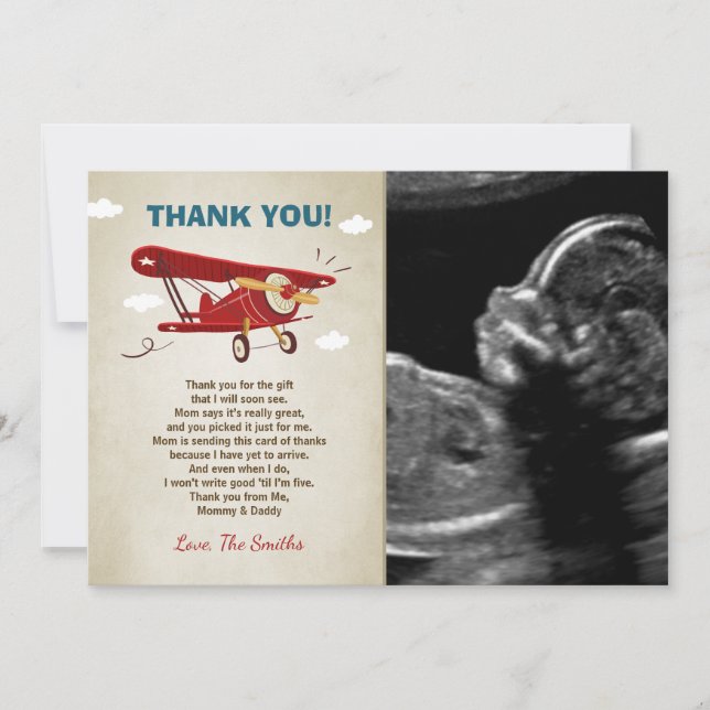Airplane Baby Shower Thank You Card Adventure (Front)