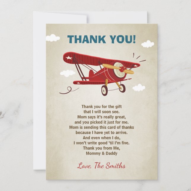 Airplane Baby Shower Thank You Card Adventure (Front)