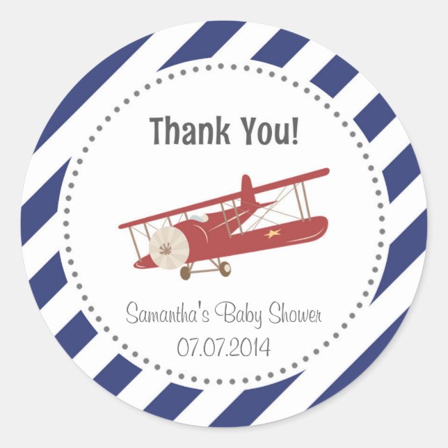 Airplane Baby Shower Thank You Sticker (Front)