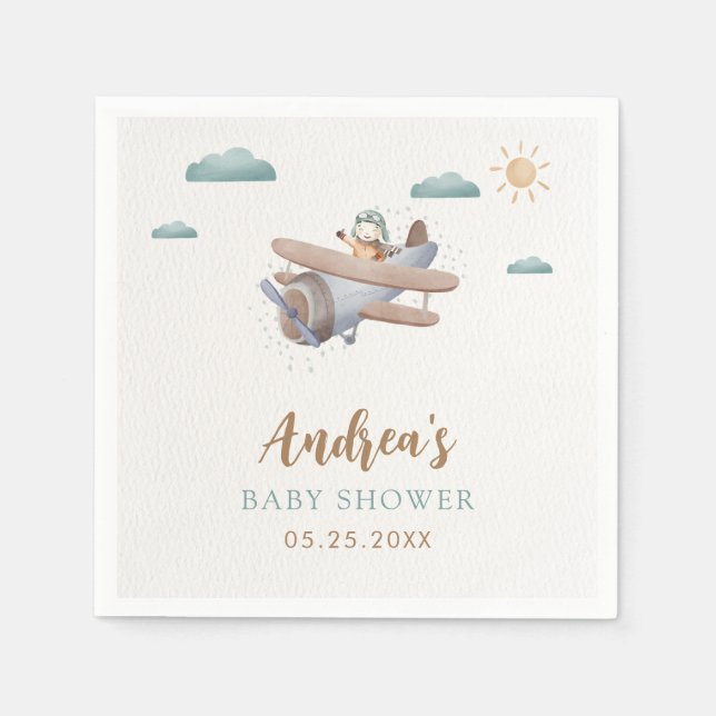 Airplane Baby Shower Traveler Napkins (Front)