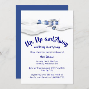 Airplane baby shower vintage travel boys blue invitation