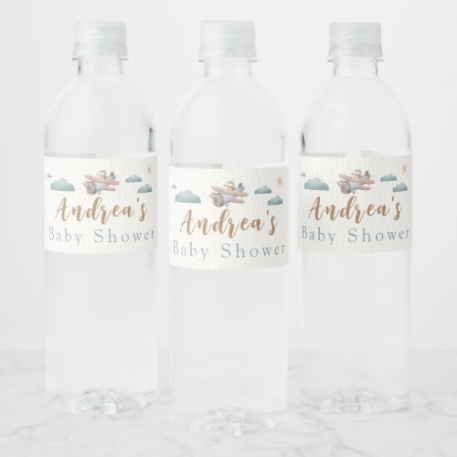 Airplane Baby Shower Water Bottle Label