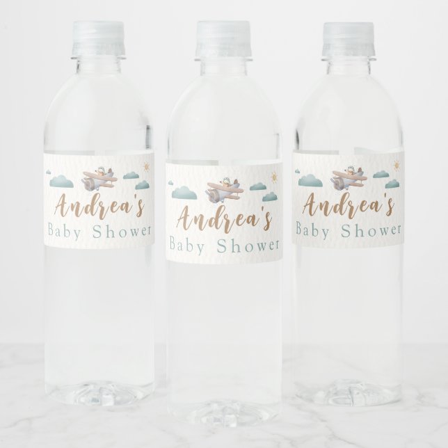 Airplane Baby Shower Water Bottle Label (Bottles)