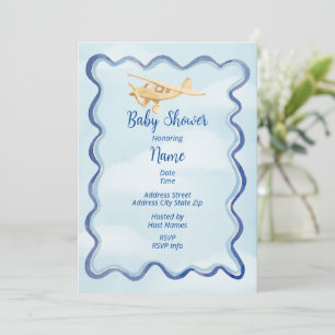Airplane Baby Shower Watercolor Invitation