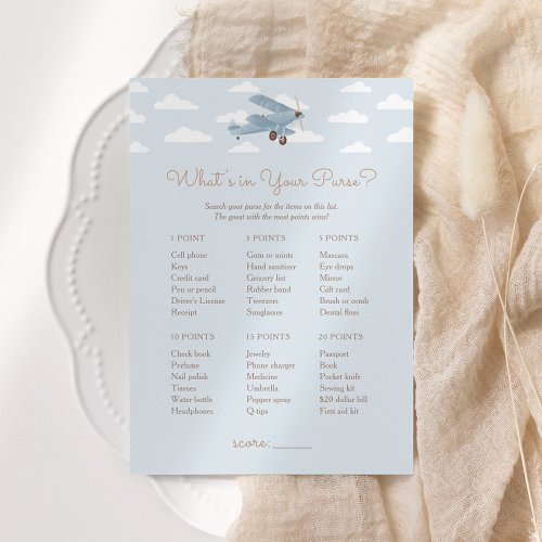Airplane Baby Shower Whats in Your Purse Game Invitation
