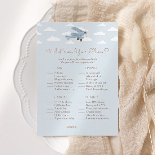 Airplane Baby Shower Whats on Your Phone Game Invitation