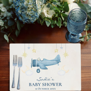 Airplane Baby Shower Whimsical Boy Baby Welcome Placemat