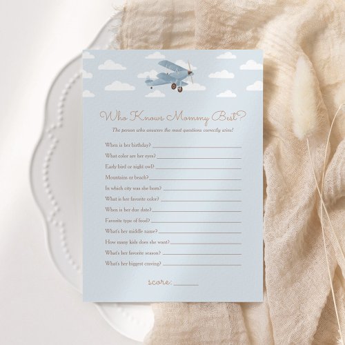 Airplane Baby Shower Who Knows Mommy Best Game Invitation