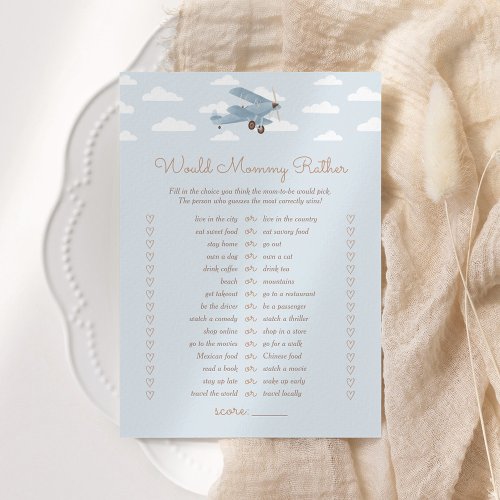 Airplane Baby Shower Would Mommy Rather Game Invitation