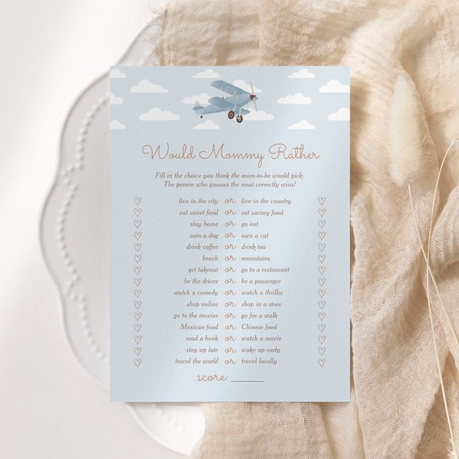 Airplane Baby Shower Would Mommy Rather Game Invitation (Creator Uploaded)