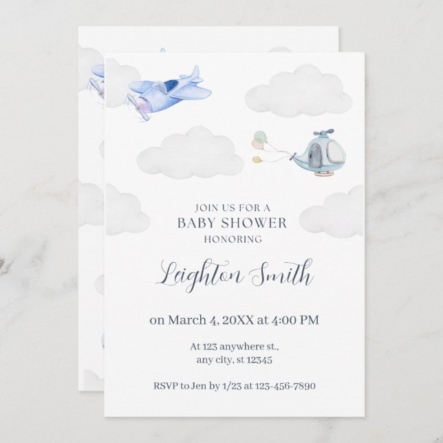Airplane Babyshower Invitation (Front/Back)