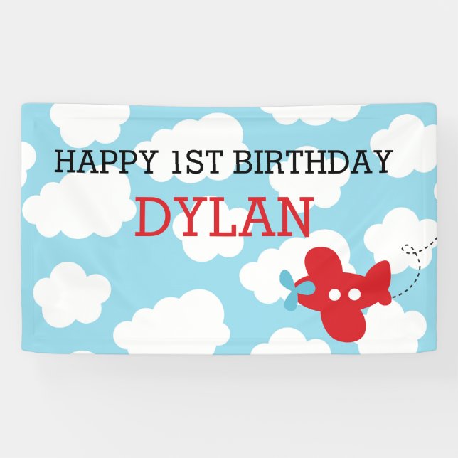 Airplane Backdrop / Banner (Blue & Red) (Horizontal)