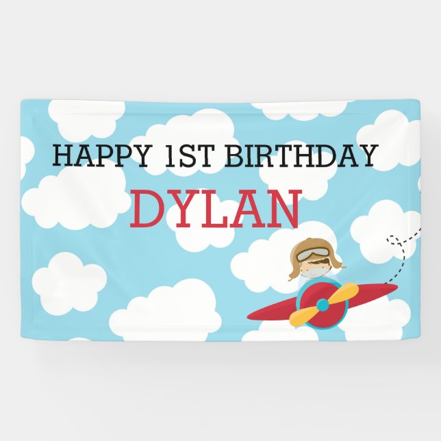 Airplane Backdrop / Banner (Blue & Red with Pilot) (Horizontal)