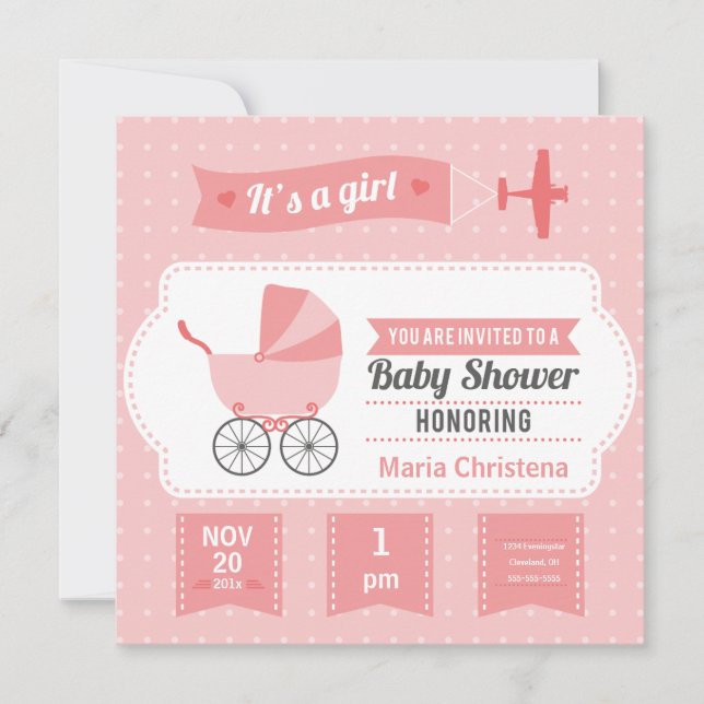 Airplane Banner Baby Shower Invitation (Pink) (Front)