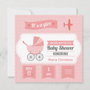Airplane Banner Baby Shower Invitation (Pink)