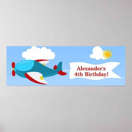 Airplane Banner Boy Birthday Banner Poster