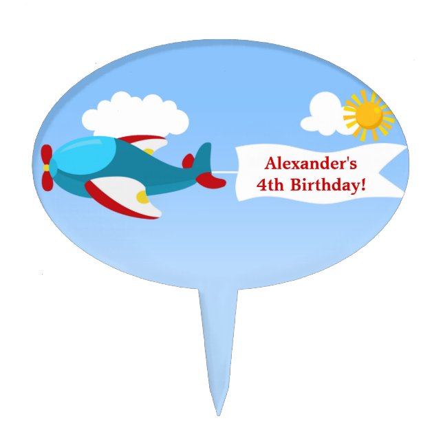 Airplane Banner Boy Birthday Cake Topper (Front)