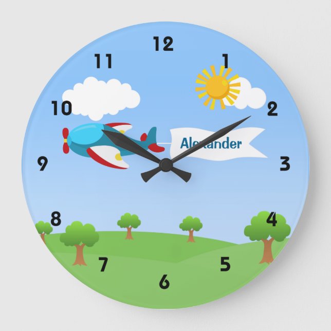 Airplane Banner Boy Wall Clocks (Front)