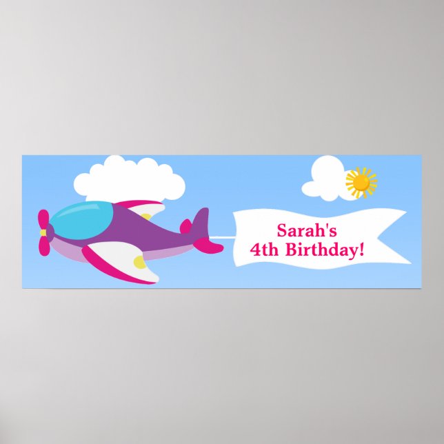 Airplane Banner Girl Birthday Banner Poster (Front)
