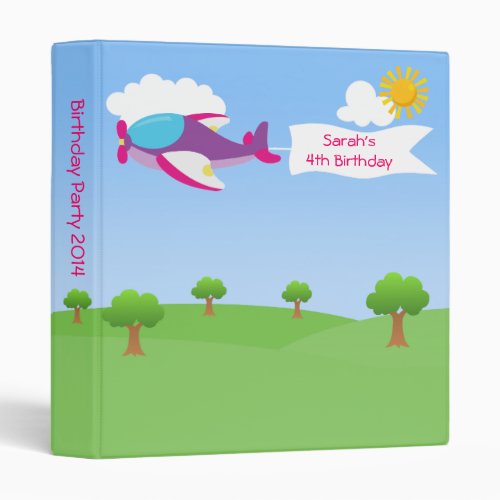 Airplane Banner Girl Birthday Party Photo Album 3 Ring Binder