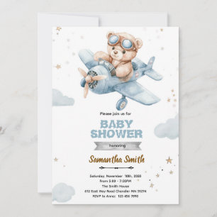 Airplane Bear Baby Shower Invitation