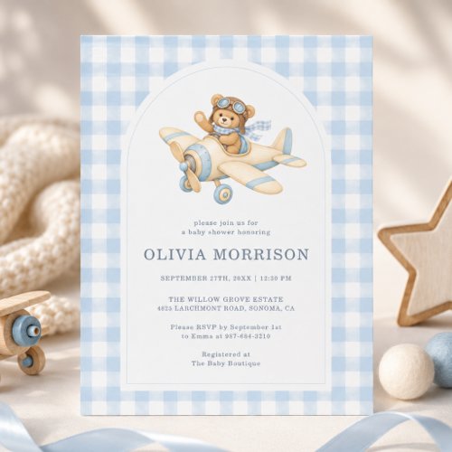 Classic Gingham Blue Gingham or plaid baby shower invitation