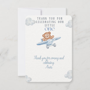 Airplane Bear Little One Baby Shower Thank You Card