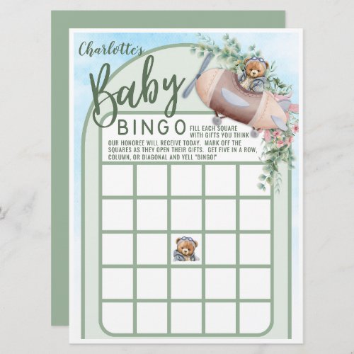 Airplane Bear Pilot Baby Shower Bingo Card