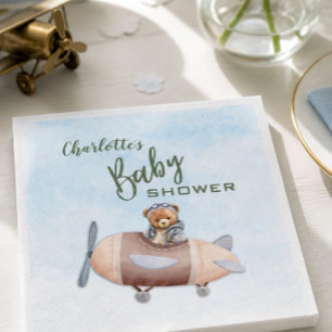 Airplane Bear Pilot Baby Shower Paper Napkin