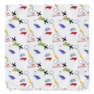 Airplane Bicycle Book Red Yellow Blue White Travel Bandana