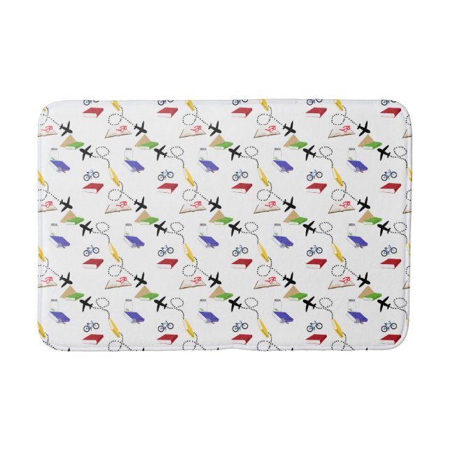 Airplane Bicycle Books Red Yellow Blue Travel Bath Mat (Front)