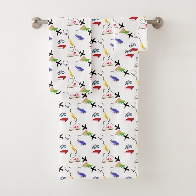 Airplane Bicycle Books Red Yellow Blue Travel Bath Towel Set (Insitu)