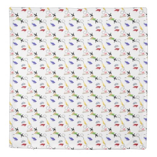 Airplane Bicycle Books Red Yellow Blue Travel Duvet Cover