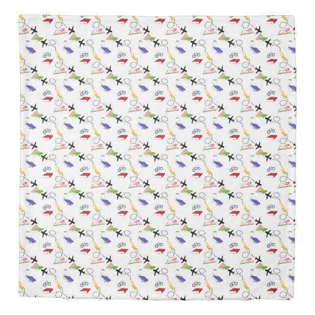 Airplane Bicycle Books Red Yellow Blue Travel Duvet Cover (Back)