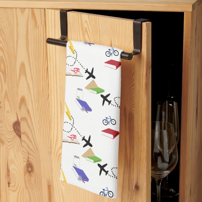 Airplane Bicycle Books Red Yellow Blue Travel Kitchen Towel (Thirds Fold)