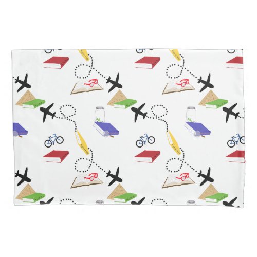 Airplane Bicycle Books Red Yellow Blue Travel Pillow Case