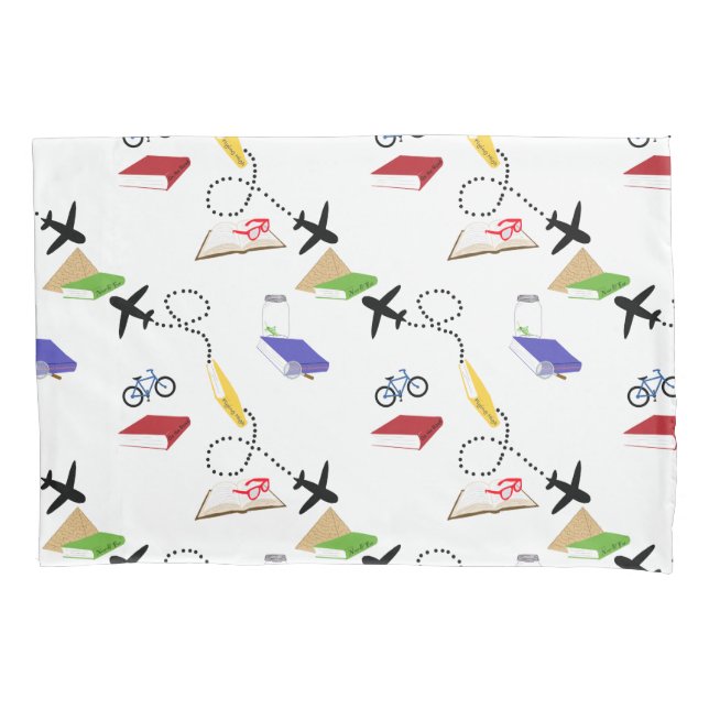 Airplane Bicycle Books Red Yellow Blue Travel Pillow Case (Front-Left)