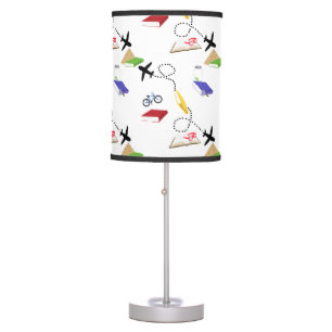 Airplane Bicycle Books Red Yellow Blue Travel Table Lamp