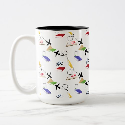 Airplane Bicycle Books Red Yellow Blue Travel Two_Tone Coffee Mug