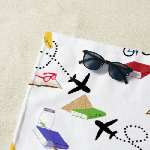 Airplane Bicycle Books Travel Adventure Beach Towel