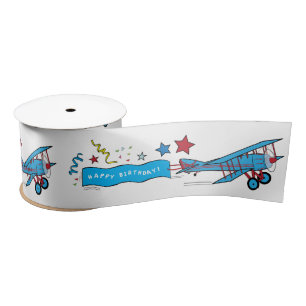 Airplane: Biplane Birthday Party 3 Inches Satin Ribbon
