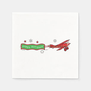 Airplane Biplane Happy Holidays Christmas Napkins