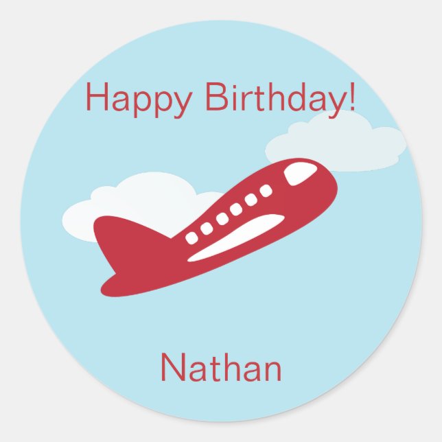 Airplane Birthday Cupcake Toppers/Stickers Classic Round Sticker (Front)