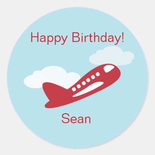 Airplane Birthday Cupcake ToppersStickers Classic Round Sticker