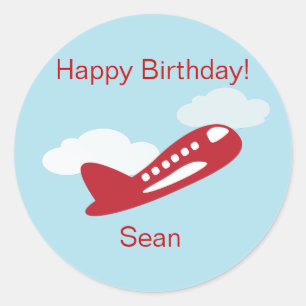 Airplane Birthday Cupcake Toppers/Stickers Classic Round Sticker