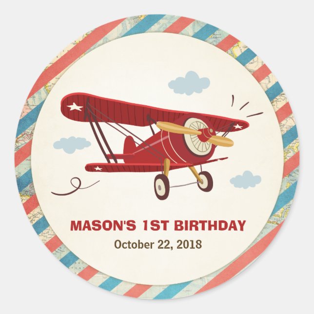 Airplane Birthday favor tag Sticker Adventure (Front)